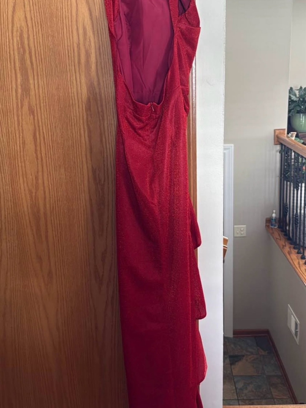 Red Ruffled Evening Gown - Picture 2 of 3